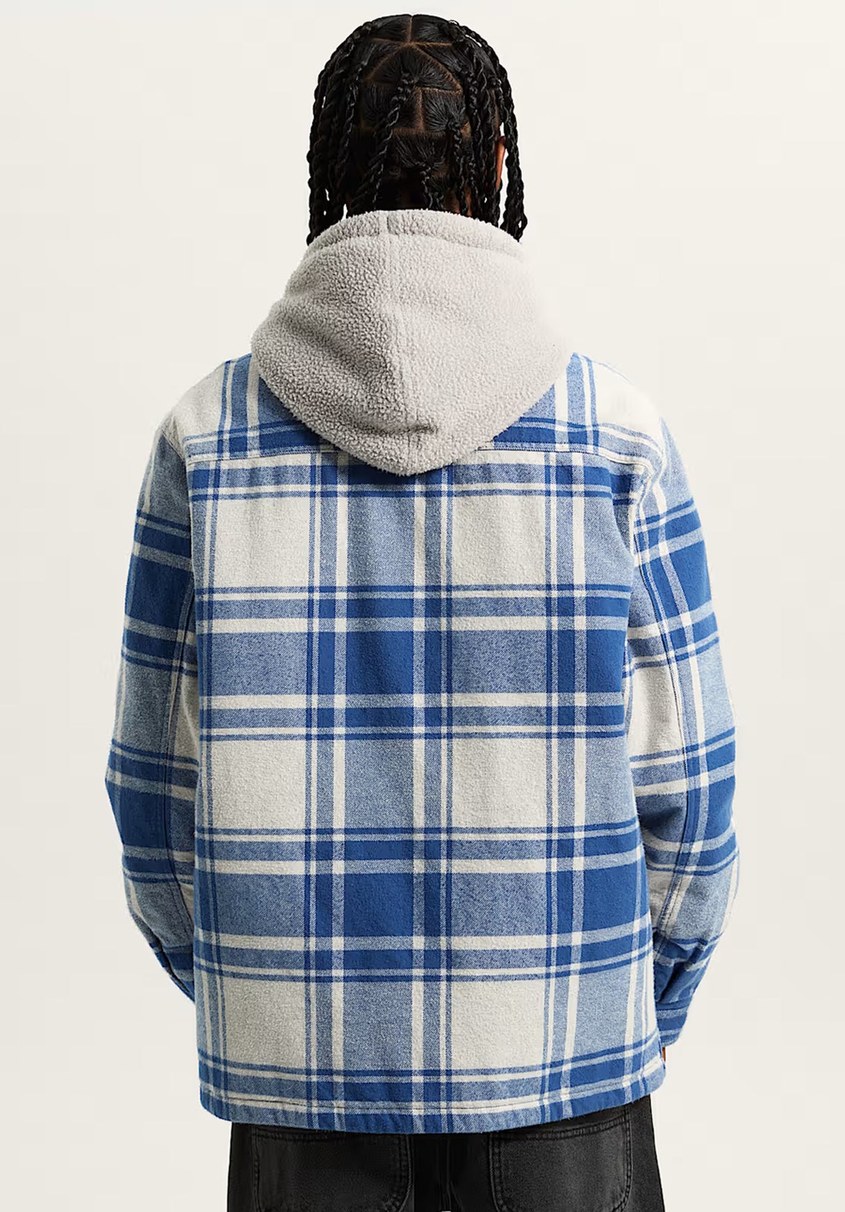 Piedmont Hooded Plaid Shacket oatmealheather-truenavy Rueckenansicht