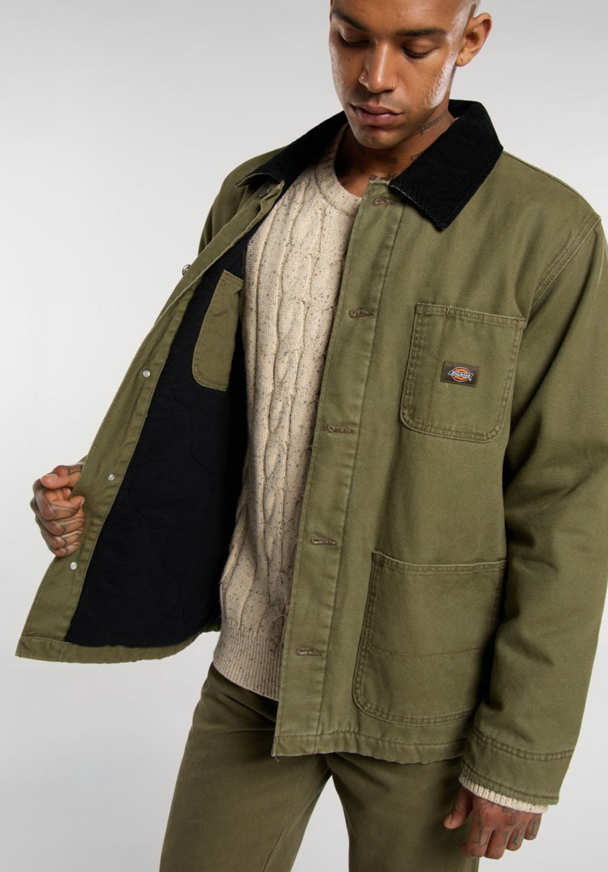Chore Jacket Lined Canvas militarygreen Closeup1
