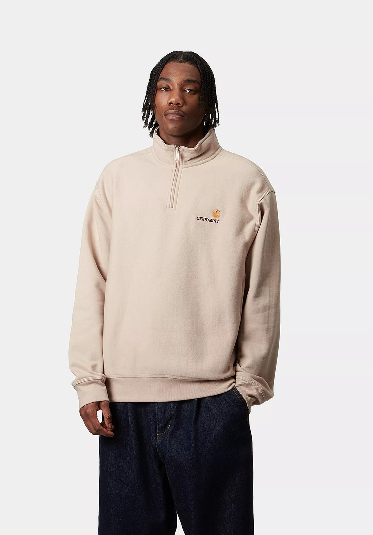 Half Zip American Script fleurdesel Closeup1