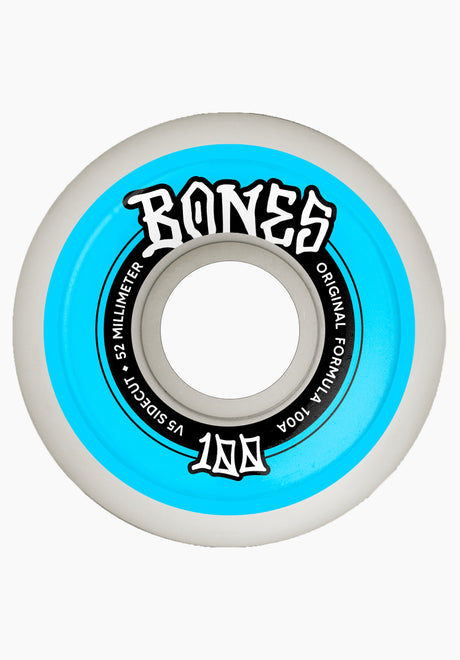 Bones Wheels 100's Originals V5 Sidecut Rolle white-blue – Vorderansicht