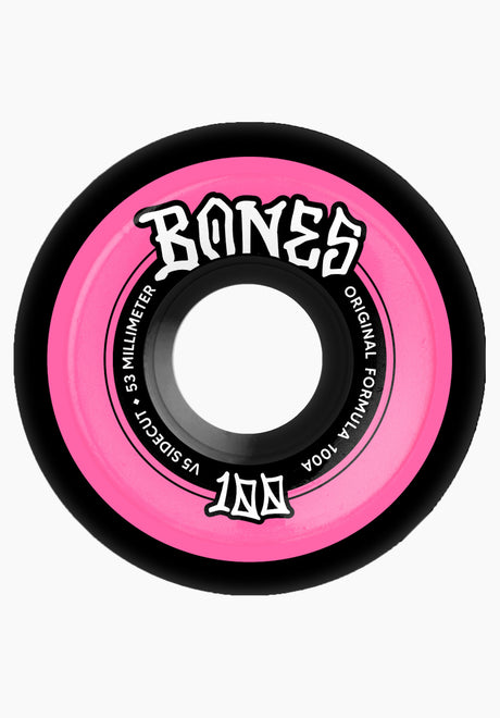 Bones Wheels 100's Originals V5 Sidecut Rolle black-pink – Vorderansicht