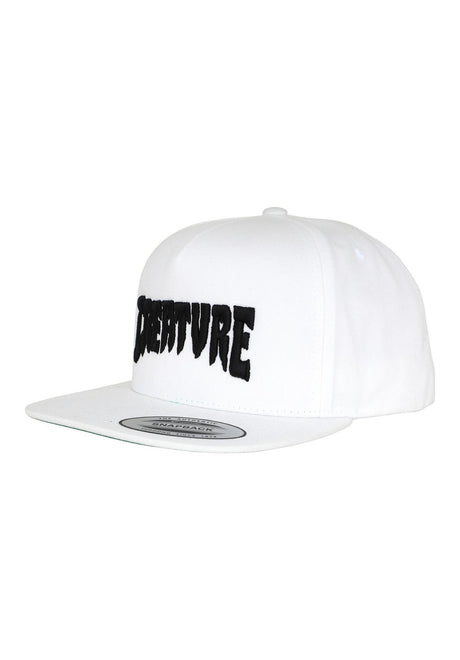 Creature Mono Logo 5-Panel Structured Snapback Cap white – Vorderansicht
