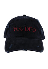 Welcome x Dark Souls You Died Distressed Twill 6-Panel Uns Cap black – Vorderansicht