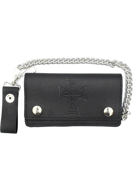 Dogtown Vintage Cross Large Leather Chain Wallet Portemonnaie black – Vorderansicht