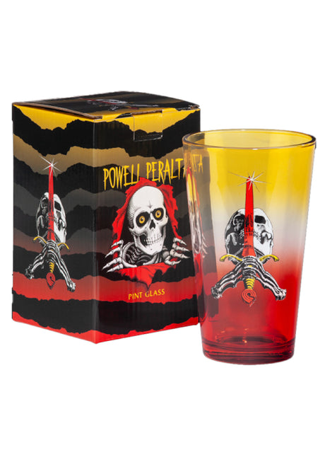 Powell-Peralta Skull & Sword Pint Glass diverser Artikel yellow / red fade – Vorderansicht