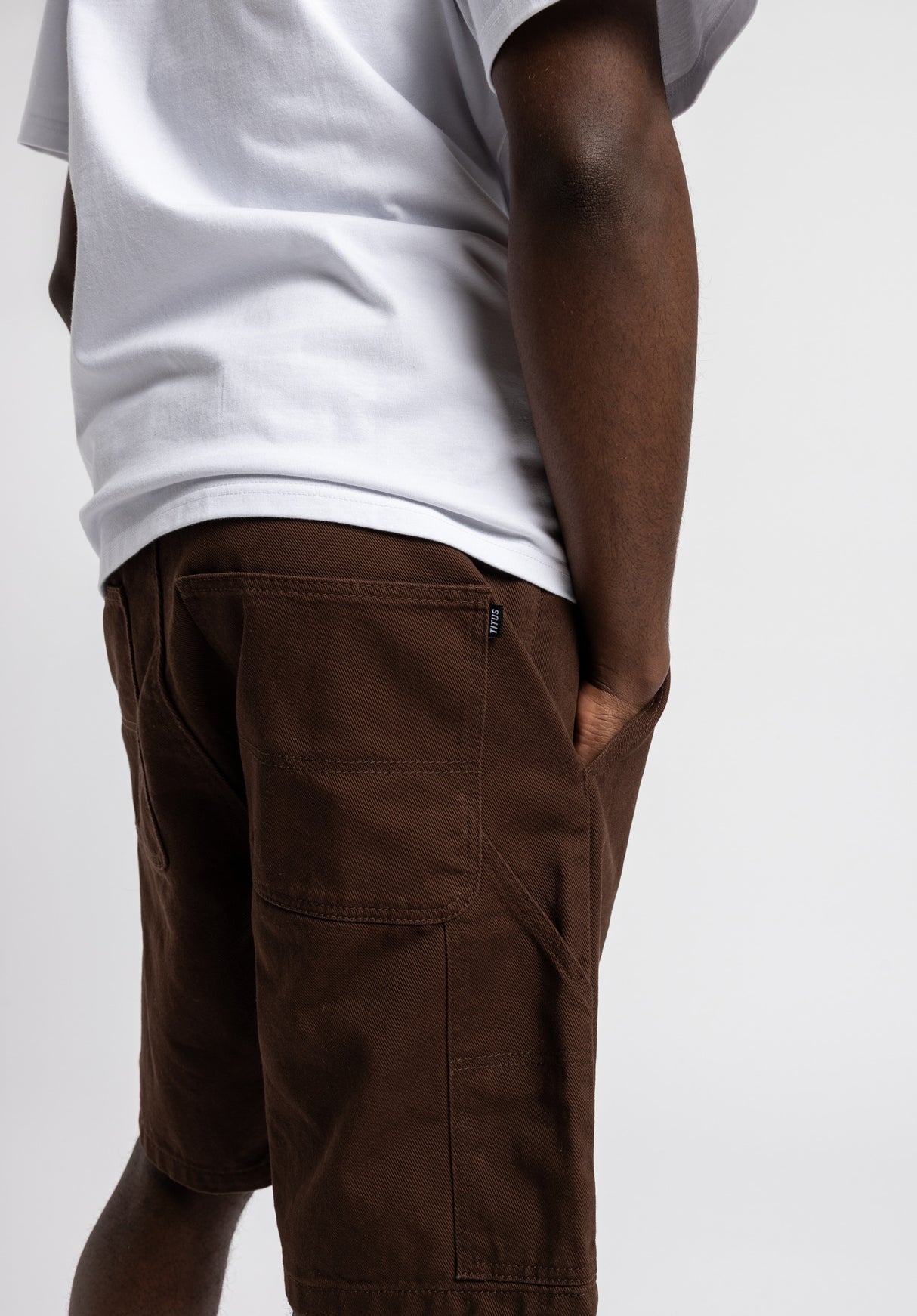 Workpant Short darkbrowndenim-washed Closeup1
