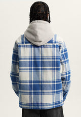 Piedmont Hooded Plaid Shacket oatmealheather-truenavy Rueckenansicht