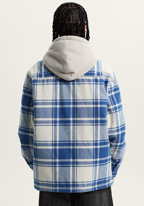 Piedmont Hooded Plaid Shacket oatmealheather-truenavy Rueckenansicht