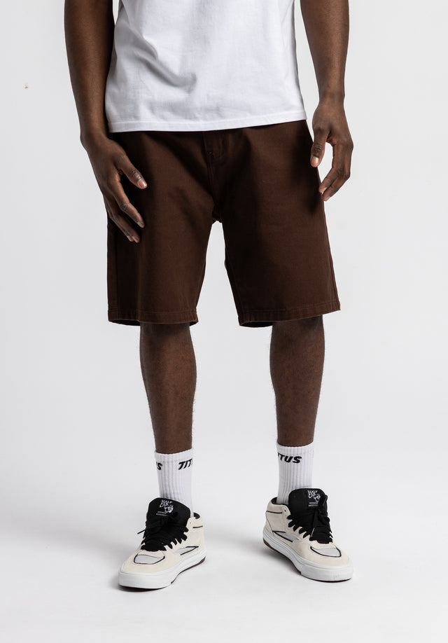 Workpant Short darkbrowndenim-washed Vorderansicht