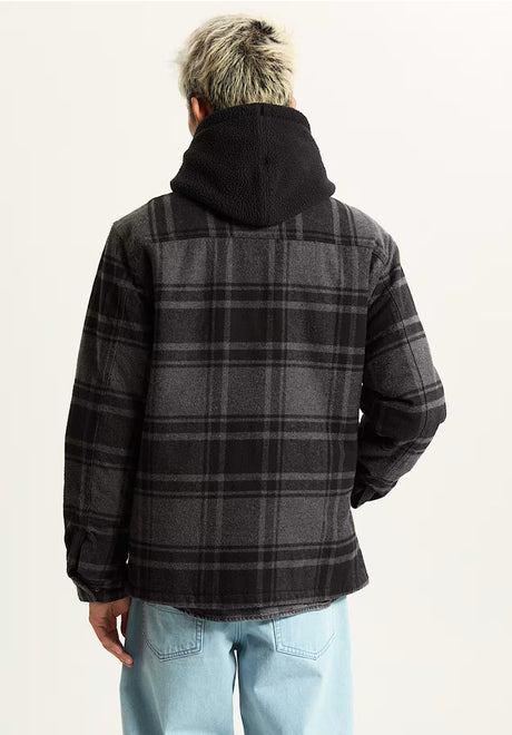 Vans Piedmont Hooded Plaid Shacket Übergangsjacke black-asphaltheather – Rückenansicht