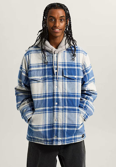 Vans Piedmont Hooded Plaid Shacket Übergangsjacke oatmealheather-truenavy – Vorderansicht