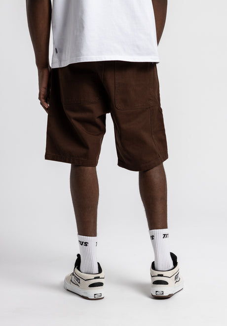 Workpant Short darkbrowndenim-washed Rueckenansicht
