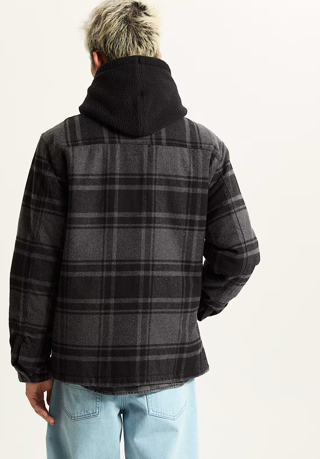 Piedmont Hooded Plaid Shacket black-asphaltheather Rueckenansicht