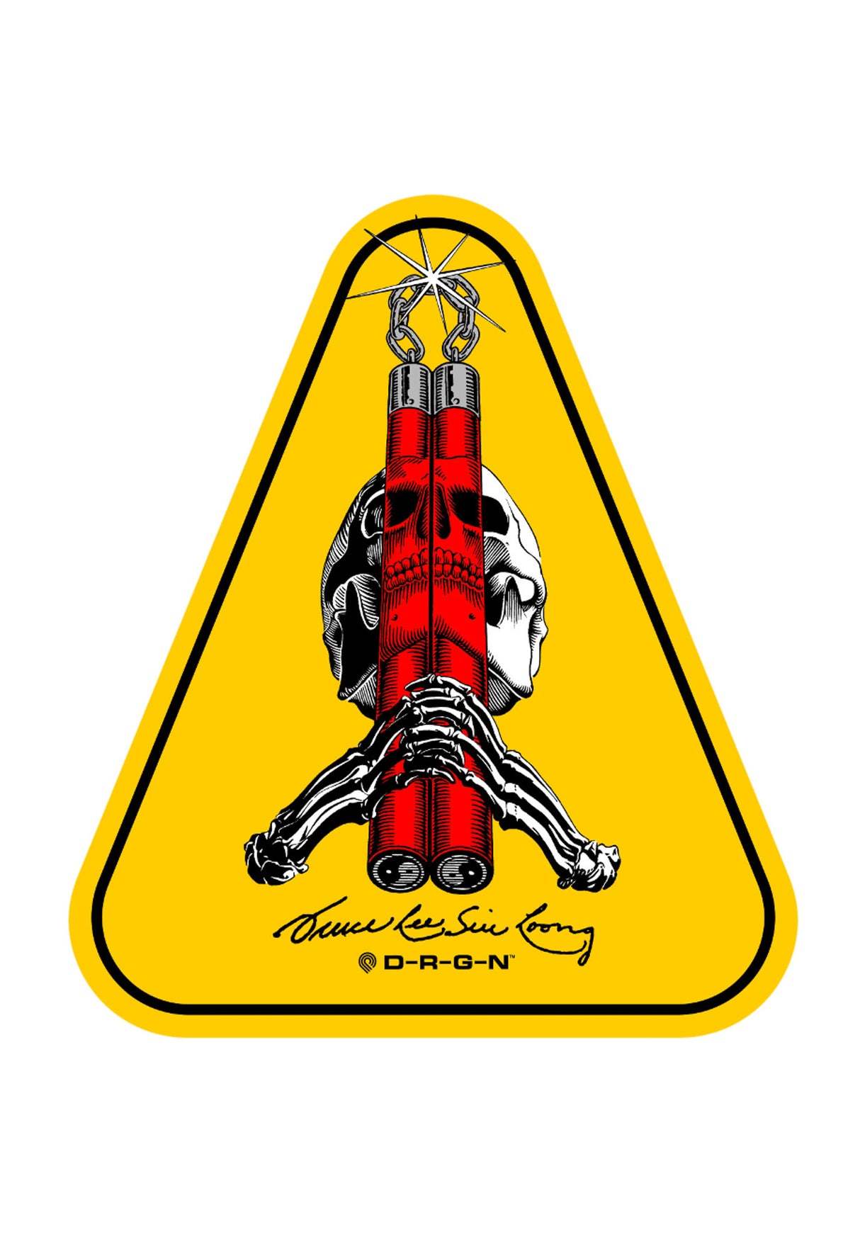 Bruce Lee x Skull & Nunchuck Sticker yellow Vorderansicht