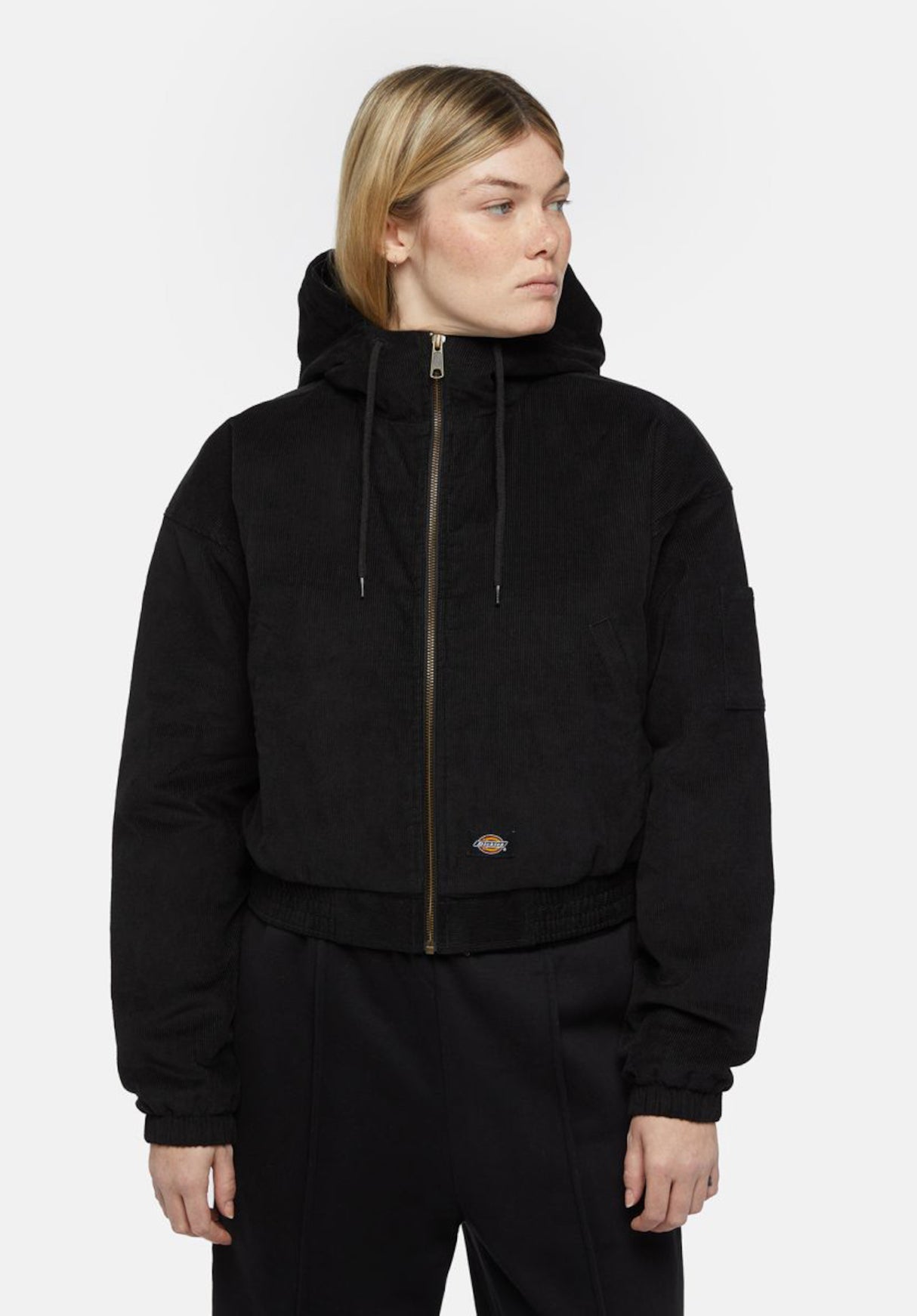 Corduroy Hooded Jacket black Vorderansicht